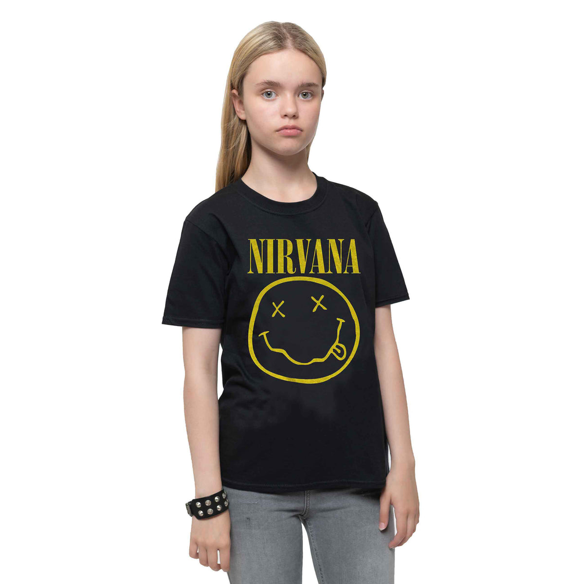 NIRVANA - YELLOW HAPPY FACE - Kids T-Shirt Black