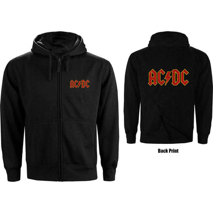 AC/DC - LOGO - Zipped Hoodie Black (Back Print)