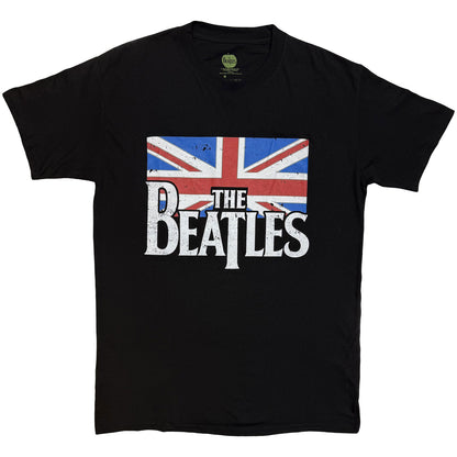 BEATLES, THE - DROP T LOGO & VINTAGE FLAG - T-Shirt Black
