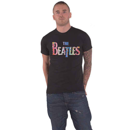 BEATLES, THE - FLORAL LOGO - T-Shirt Black