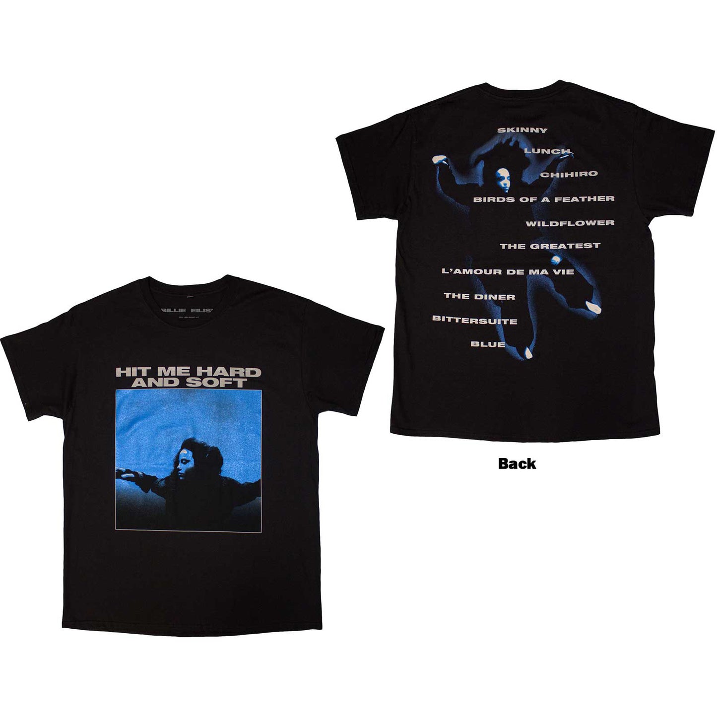 BILLIE EILISH - HIT ME HARD AND SOFT TRACKLIST - T-Shirt Black (Back Print)