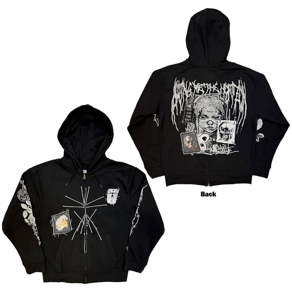 BRING ME THE HORIZON - NAILED SYMBOL - Zipped Hoodie Black (Back Print)