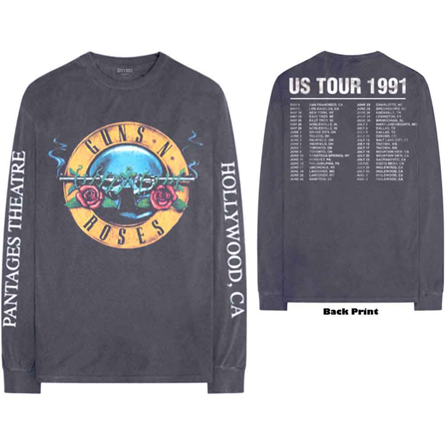 GUNS N ROSES - HOLLYWOOD TOUR - Long Sleeve T-Shirt Grey (Back & Sleeve Print)
