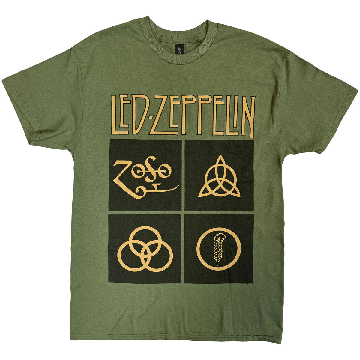 LED ZEPPELIN - GOLD SYMBOLS IN BLACK SQUARE - T-Shirt Green