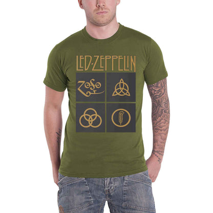 LED ZEPPELIN - GOLD SYMBOLS IN BLACK SQUARE - T-Shirt Green
