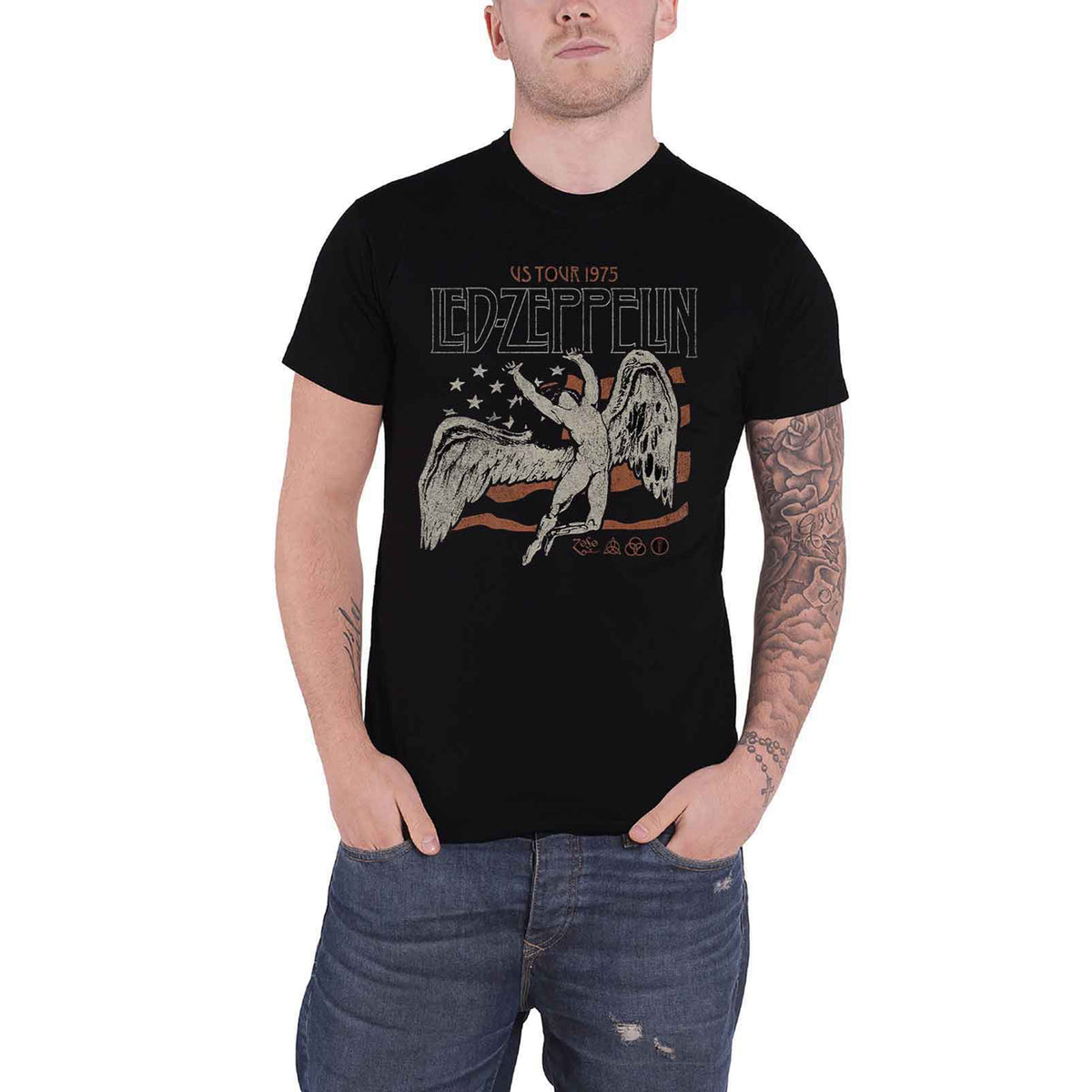 LED ZEPPELIN - US 1975 TOUR FLAG - T-Shirt Black