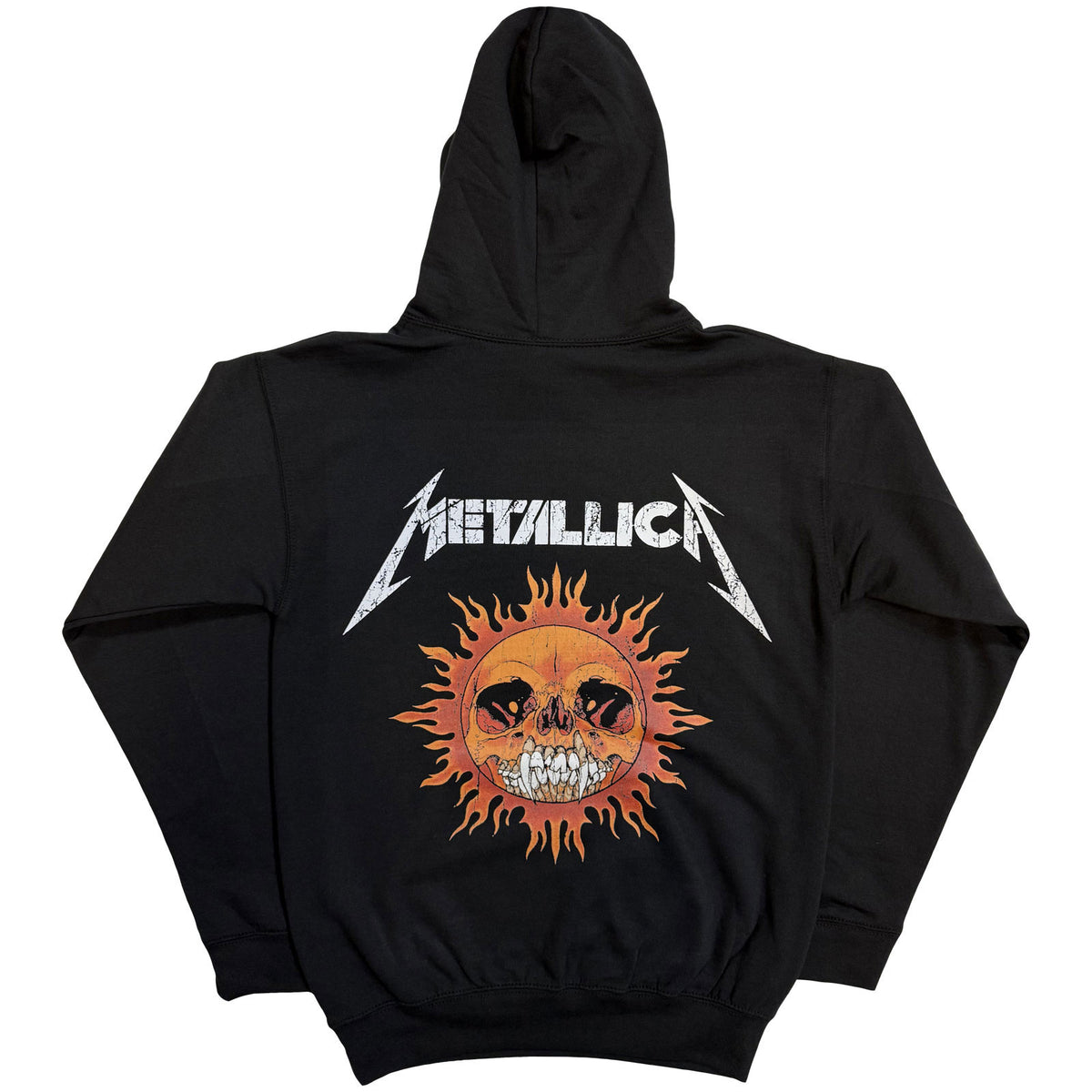 METALLICA - WORN PUSHEAD FLAMING SKULL - Pullover Hoodie Black (Back Print)