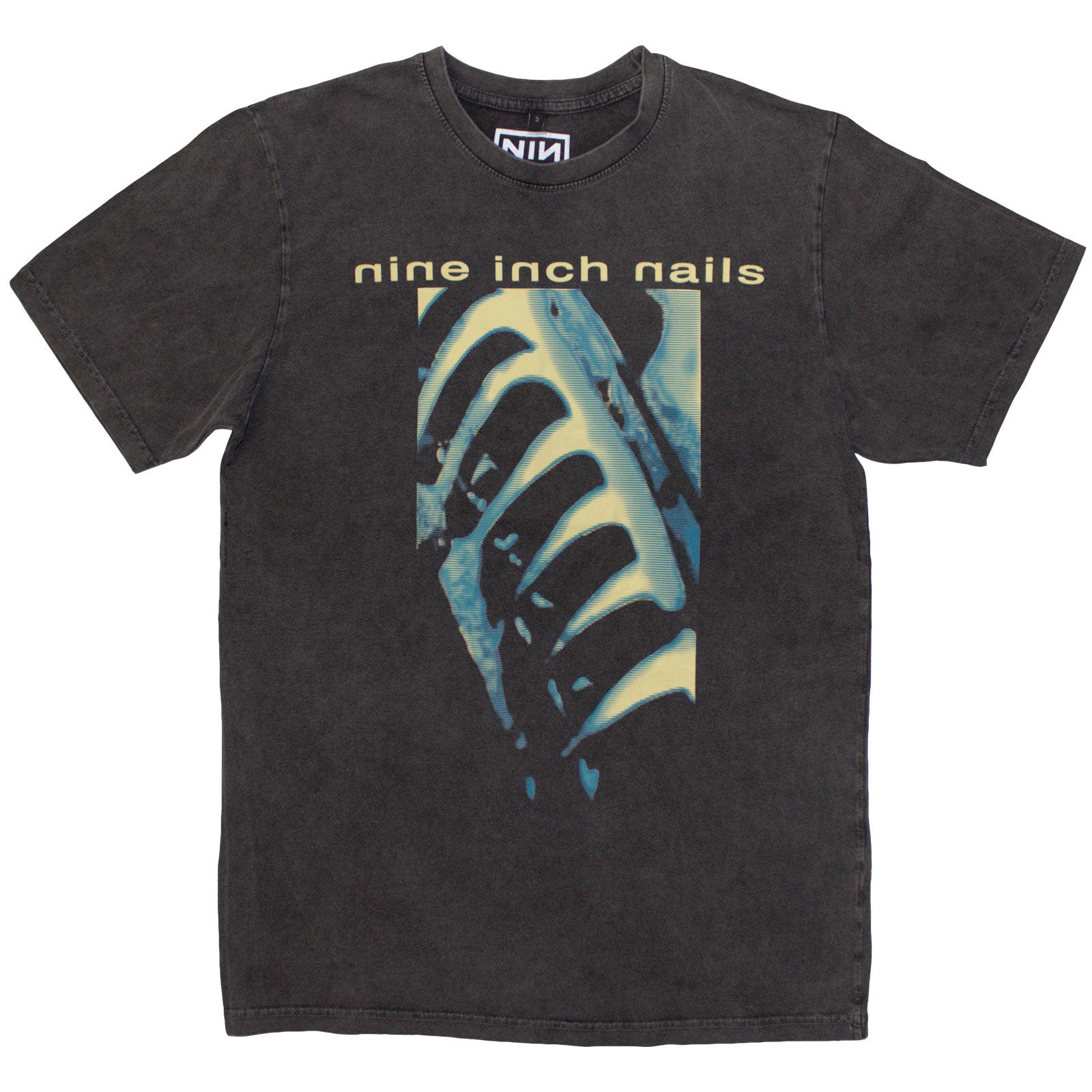 NINE INCH NAILS - PHM & TEXT LOGO - Stone Wash T-Shirt Grey