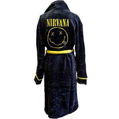 NIRVANA - YELLOW HAPPY FACE - Bathrobe Black (Back Print)