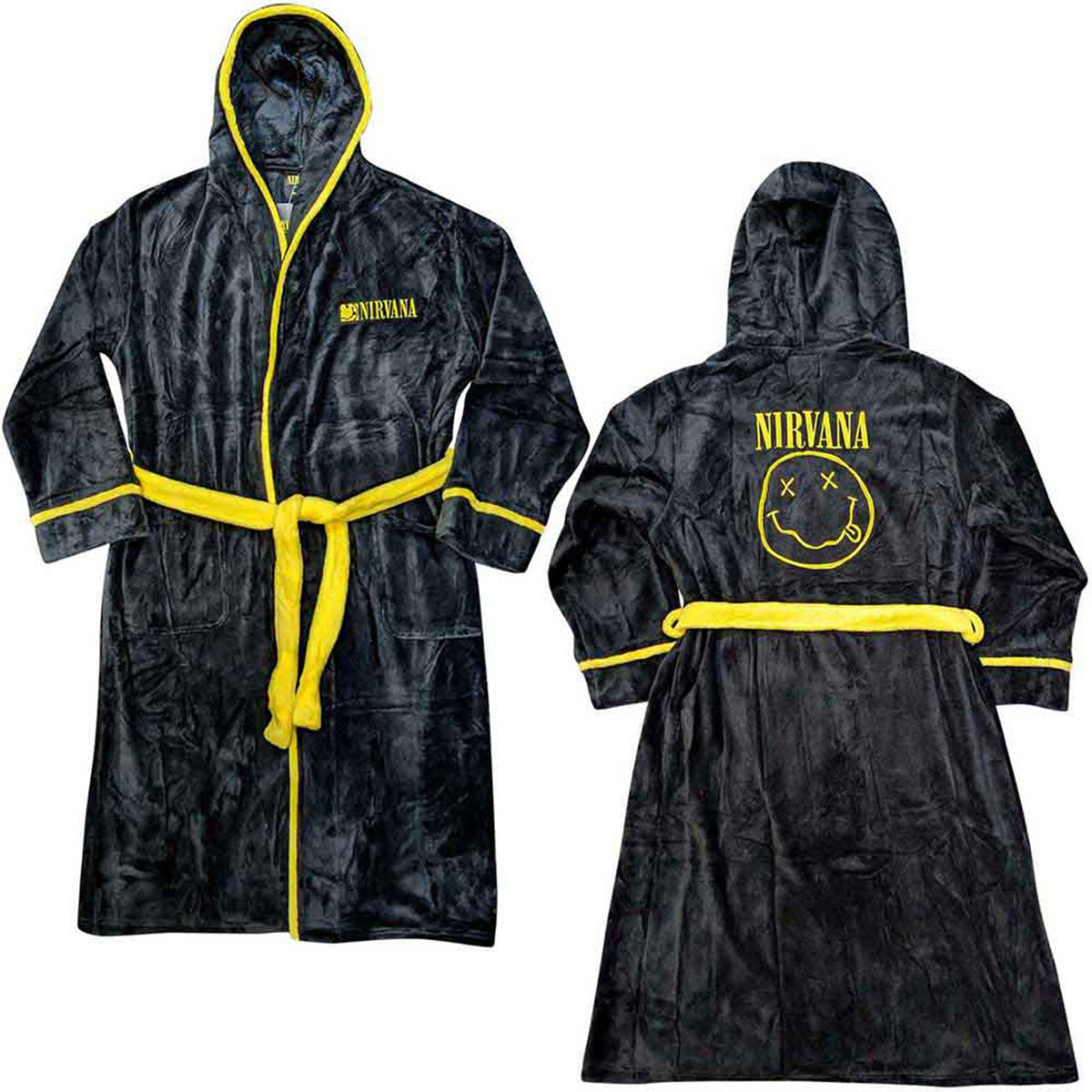 NIRVANA - YELLOW HAPPY FACE - Bathrobe Black (Back Print)