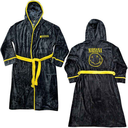 NIRVANA - YELLOW HAPPY FACE - Bathrobe Black (Back Print)