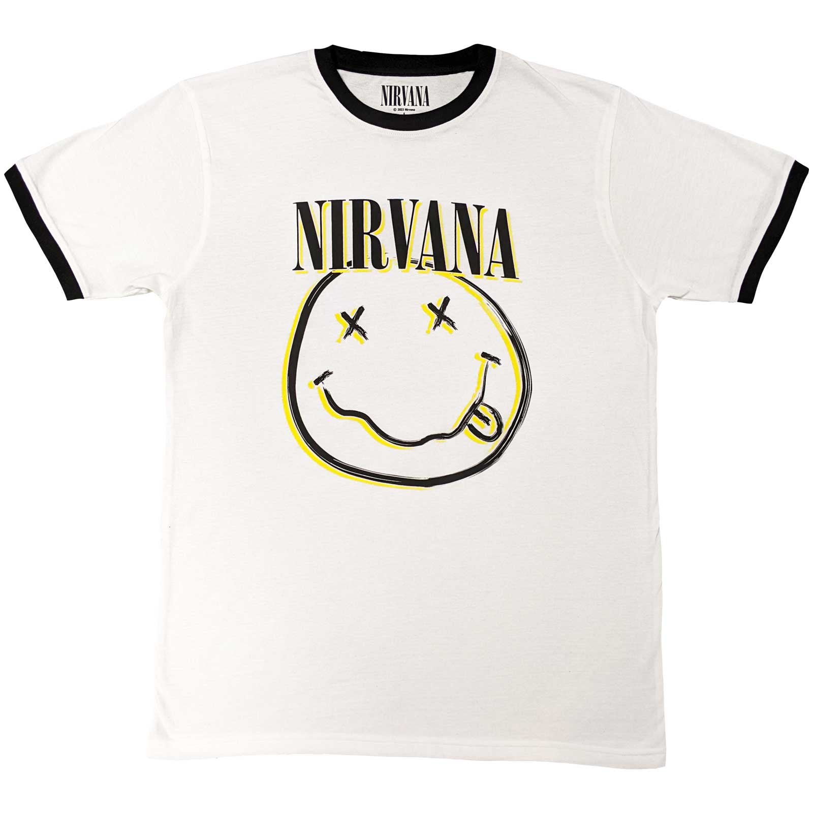 NIRVANA - DOUBLE HAPPY FACE - Ringer T-Shirt White