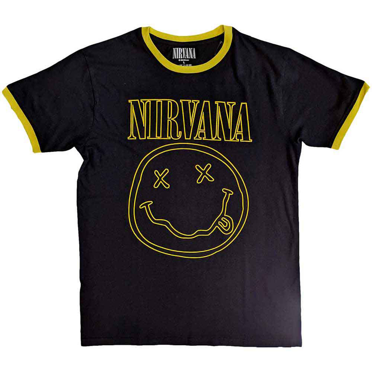 NIRVANA - OUTLINE HAPPY FACE - Ringer T-Shirt Black