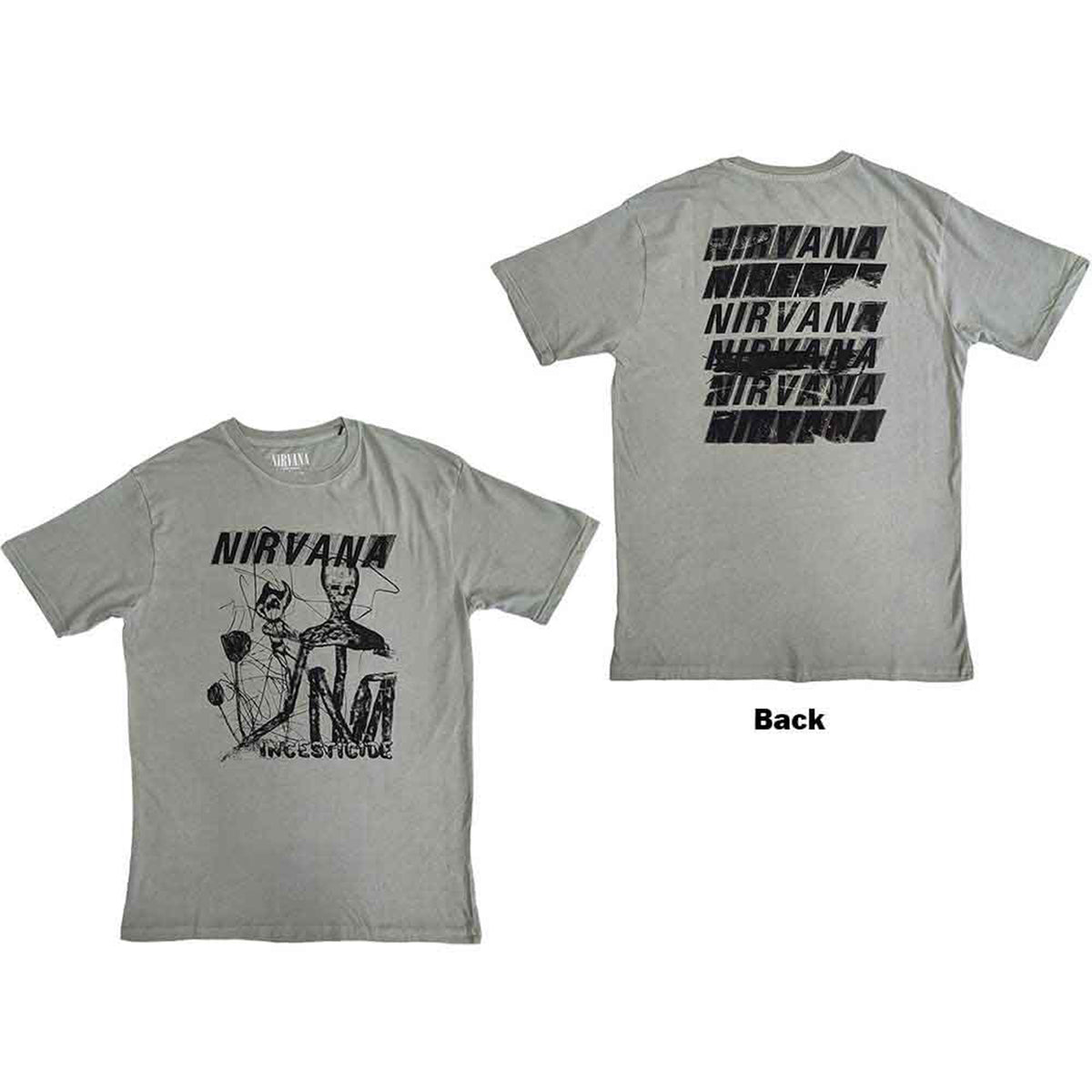 NIRVANA - INCESTICIDE STACKED LOGO - T-Shirt Green (Back Print)