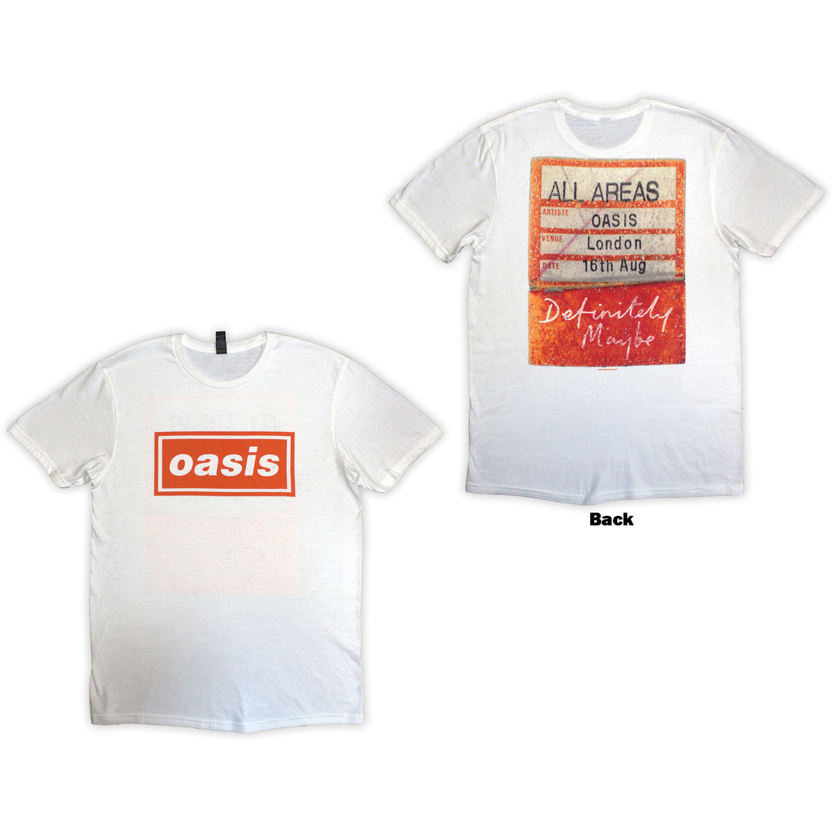 OASIS - DEFINITELY MAYBE AAA PASS - T-Shirt White (Back Print)