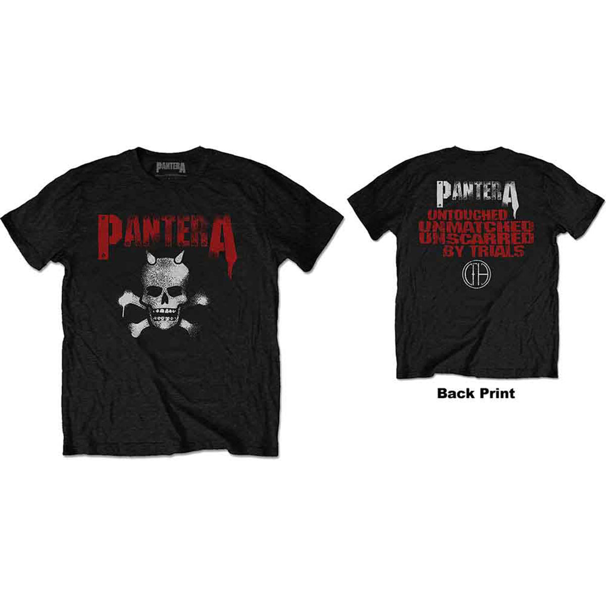 PANTERA - HORNED SKULL STENCIL - T-Shirt Black (Back Print)