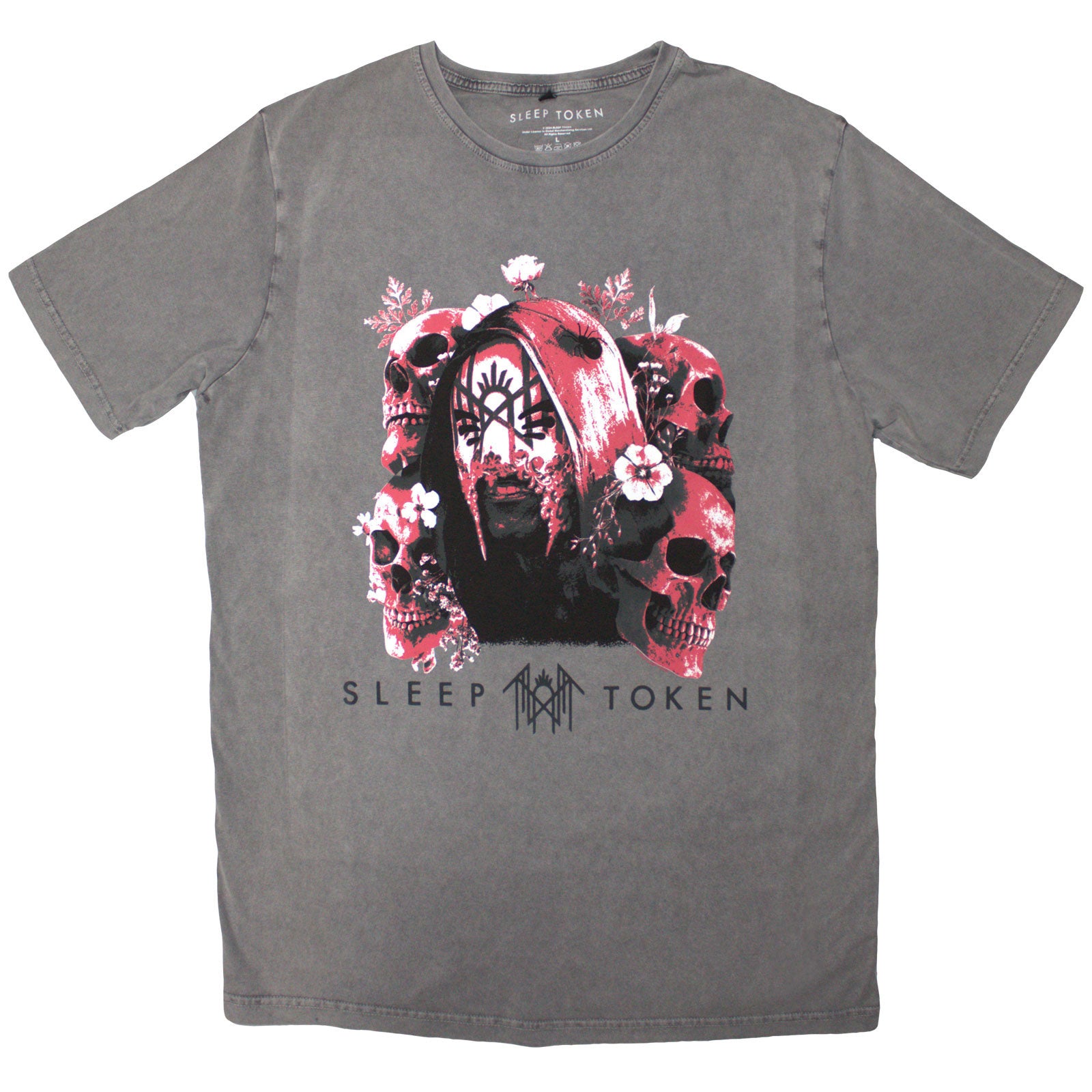 SLEEP TOKEN - SKULLS & FLOWERS - Stone Wash T-Shirt Grey