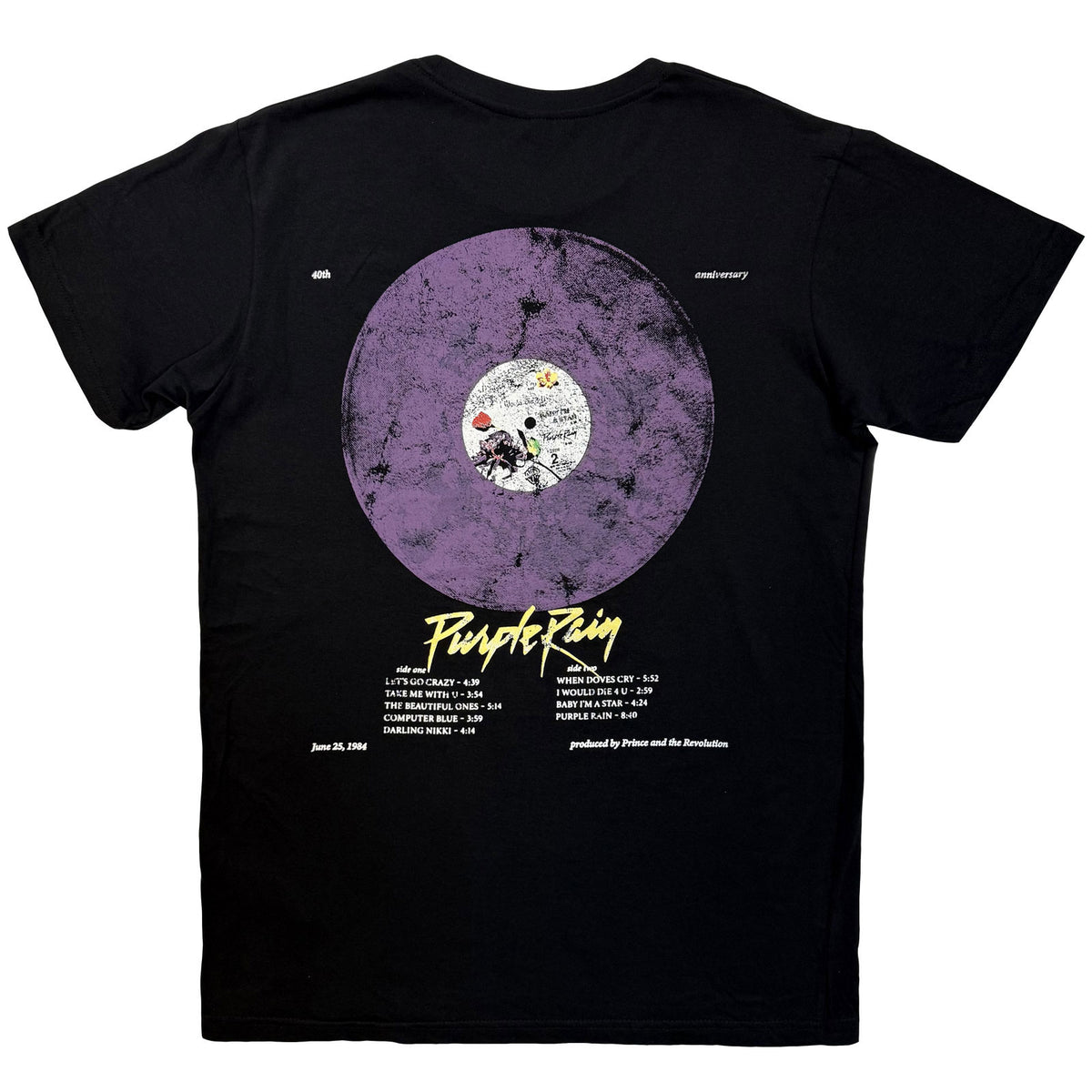 PRINCE - PURPLE RAIN 40TH ANNIVERSARY - Carbon T-Shirt Black (Back Print)