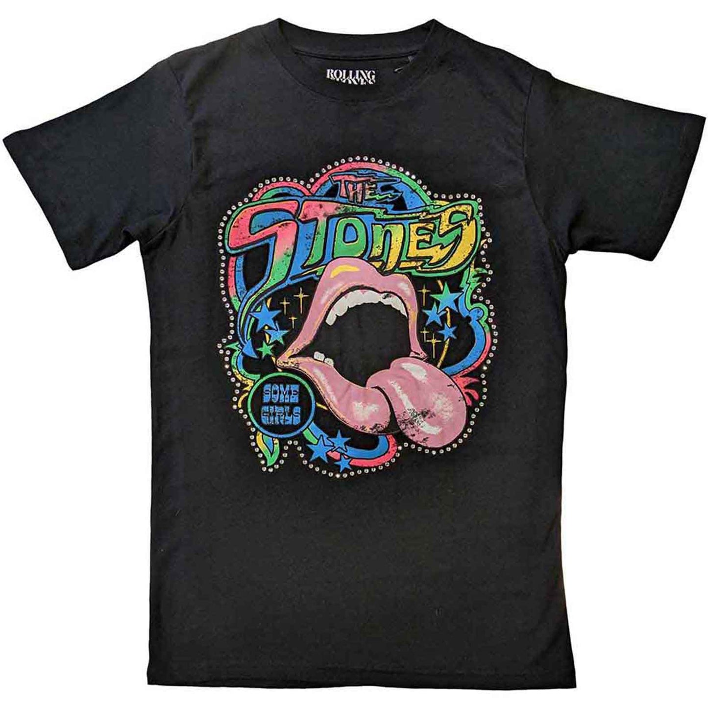 THE ROLLING STONES - SOME GIRLS NEON TONGUE - Camiseta Negra (Adornada)