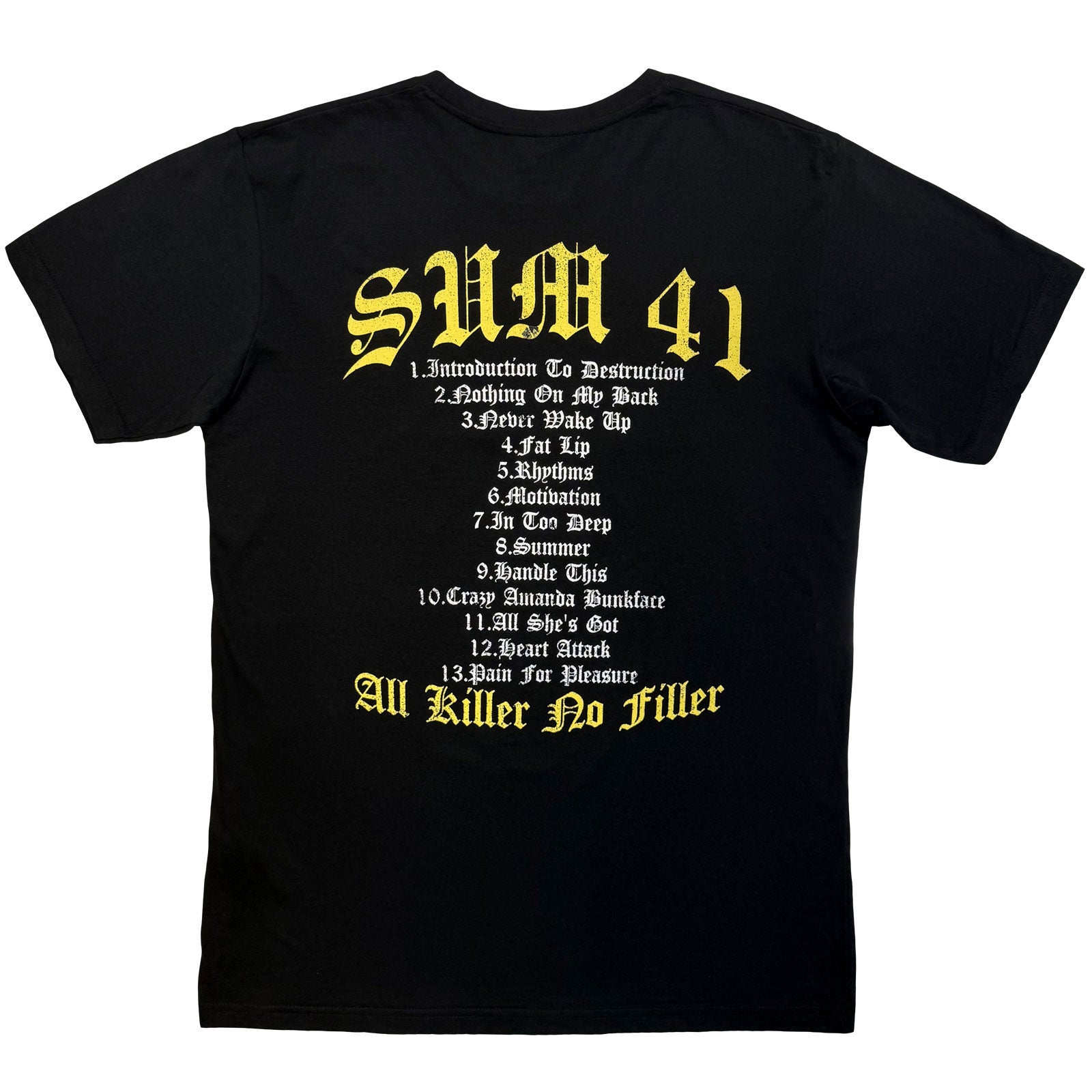 SUM 41 - ALL KILLER NO FILLER TRACKLIST - Camiseta Carbono Negra (Impresión Trasera)