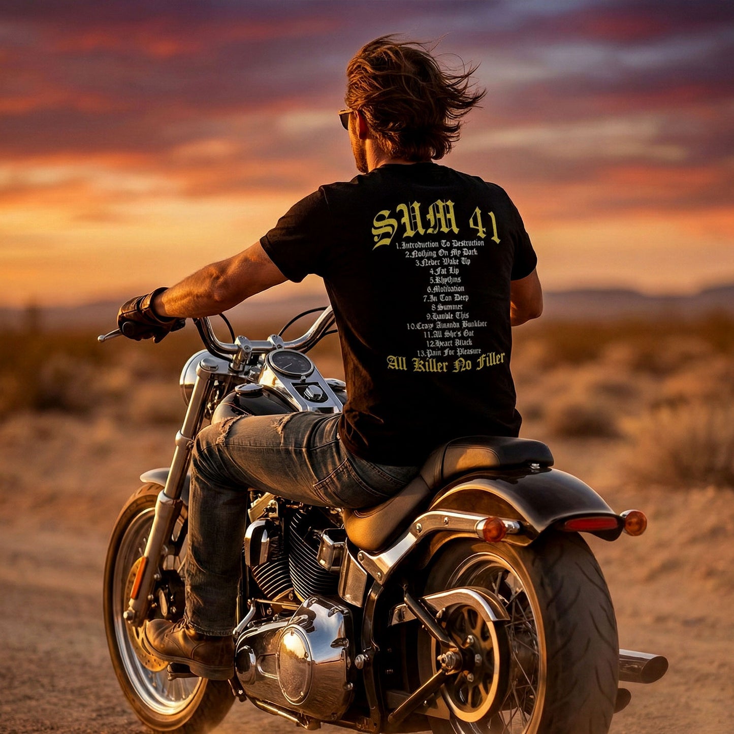 SUM 41 - ALL KILLER NO FILLER TRACKLIST - Camiseta Carbono Negra (Impresión Trasera)