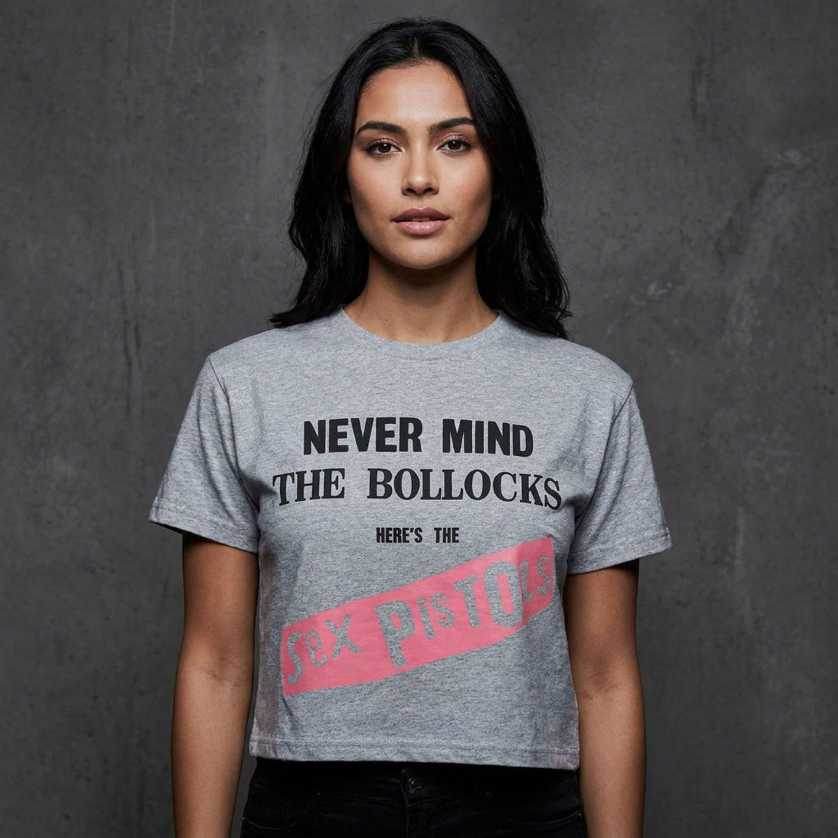 THE SEX PISTOLS - NEVER MIND THE BOLLOCKS ORIGINAL ALBUM - Ladies Crop Top Grey