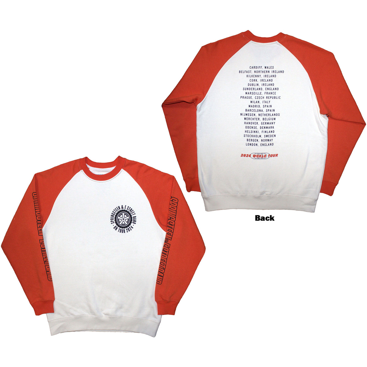 BRUCE SPRINGSTEEN - TOUR '24 WHEEL - Raglan T-Shirt White, Orange
