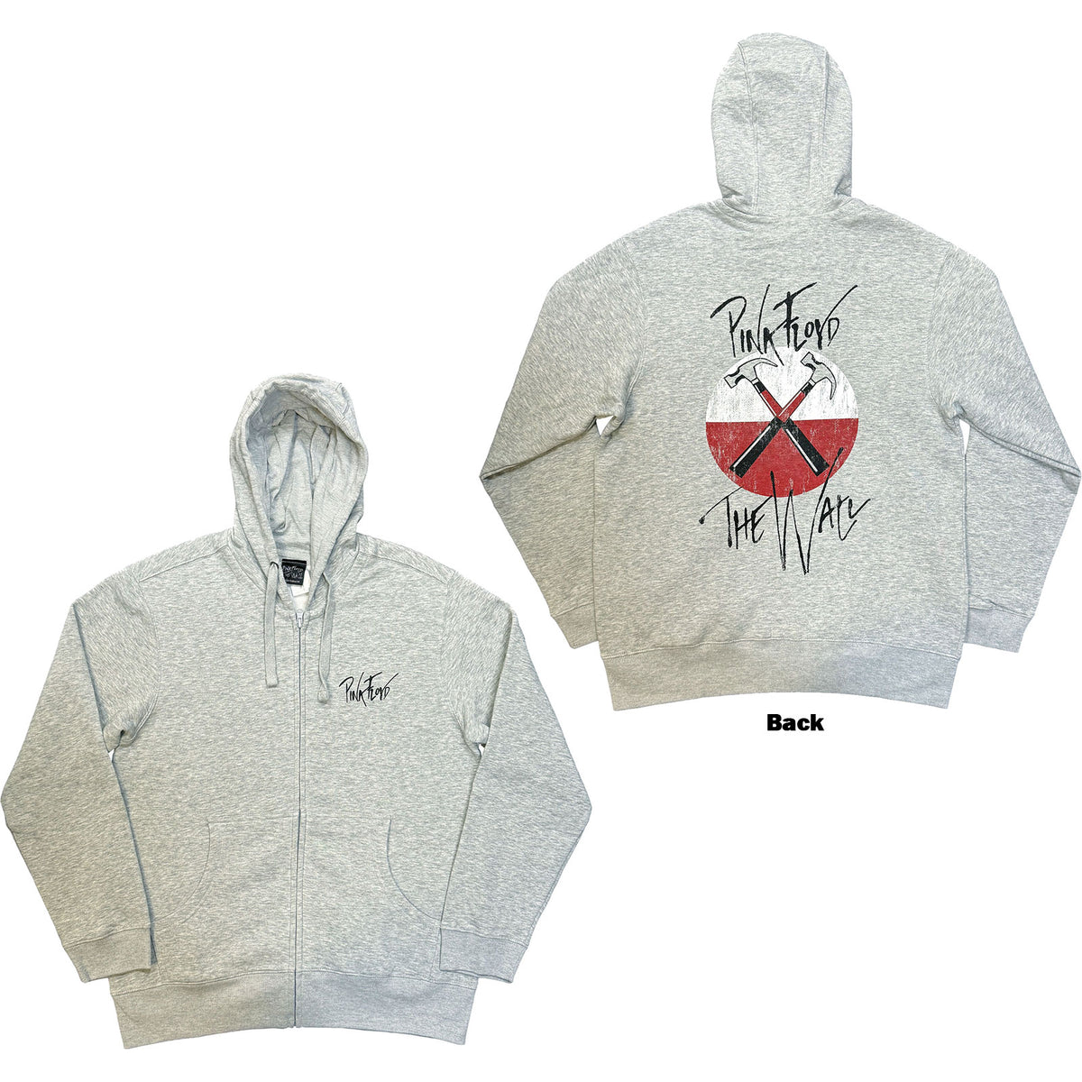 PINK FLOYD - THE WALL FADED HAMMERS LOGO - Zipped Hoodie Grey