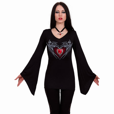 CORAZÓN DE MTD - Top Cuello V Manga Gótica Negro