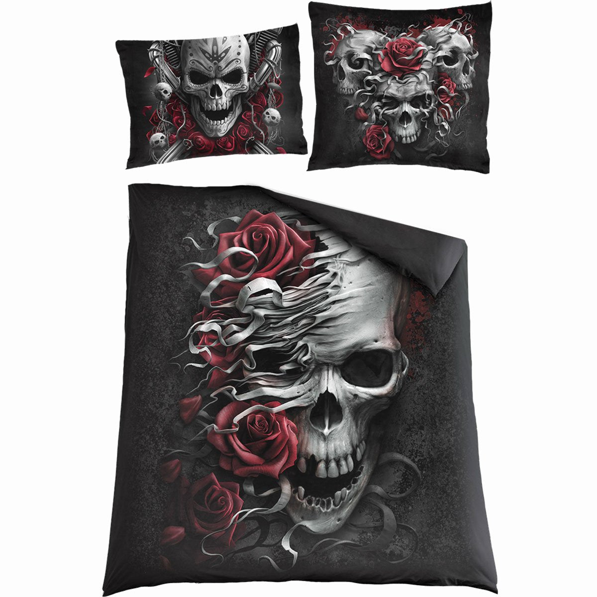 SKULLS N' ROSES - Double Duvet Cover + UK And EU Pillow case - Spiral USA