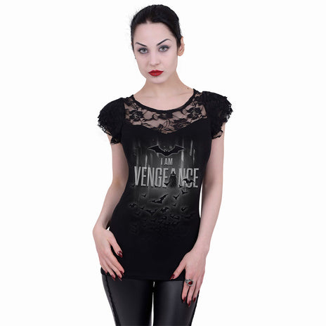 THE BATMAN - SOY VENGANZA - Top de encaje con mangas casquillo Negro
