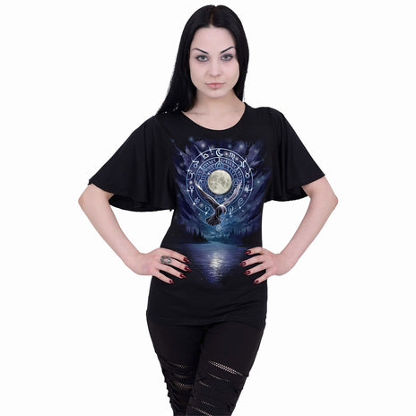 WITCHCRAFT - Boat Neck Bat Sleeve Top Black