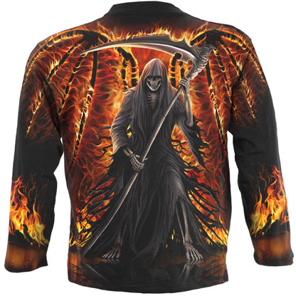 FLAMING DEATH - Camiseta de manga larga Allover Negra